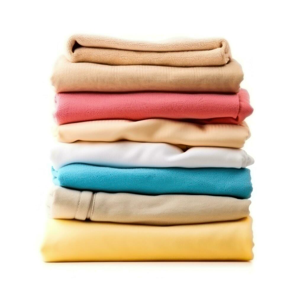 Stack of clean clothes isolated photo