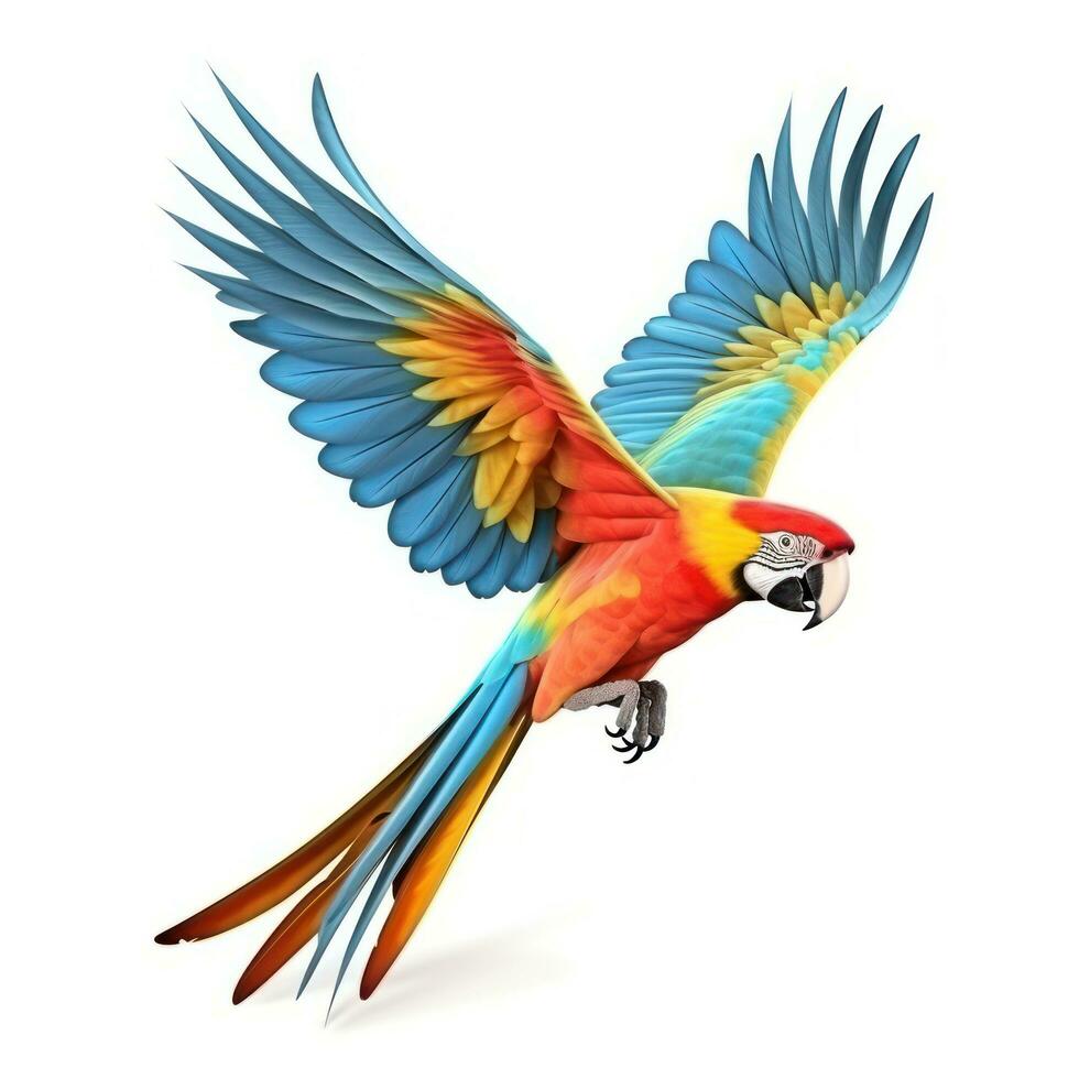 Colorful flying parrot isolated photo