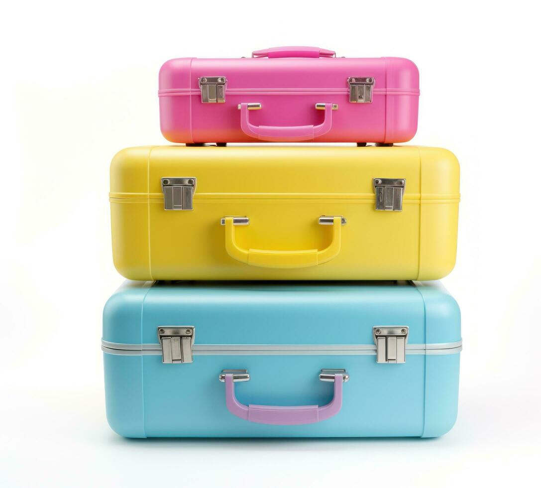 A group of colorful suitcases isolated photo