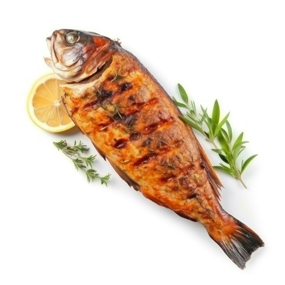 Grilled fish with lemon photo