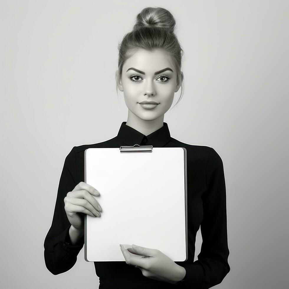 Young businesswoman looking at a clipboard photo