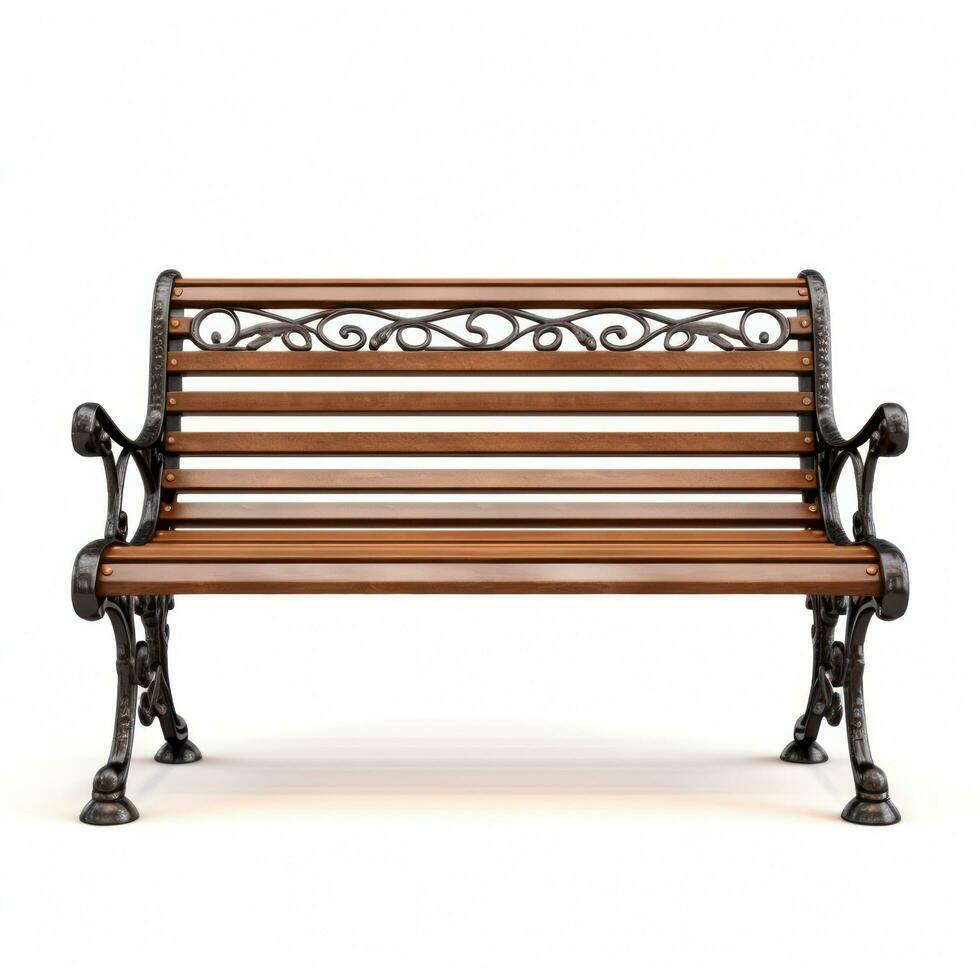 Brown wooden bench isolated photo