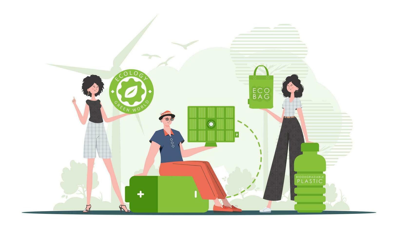 Caring about the environment. ECO friendly People. Flat trendy style. Vector. vector