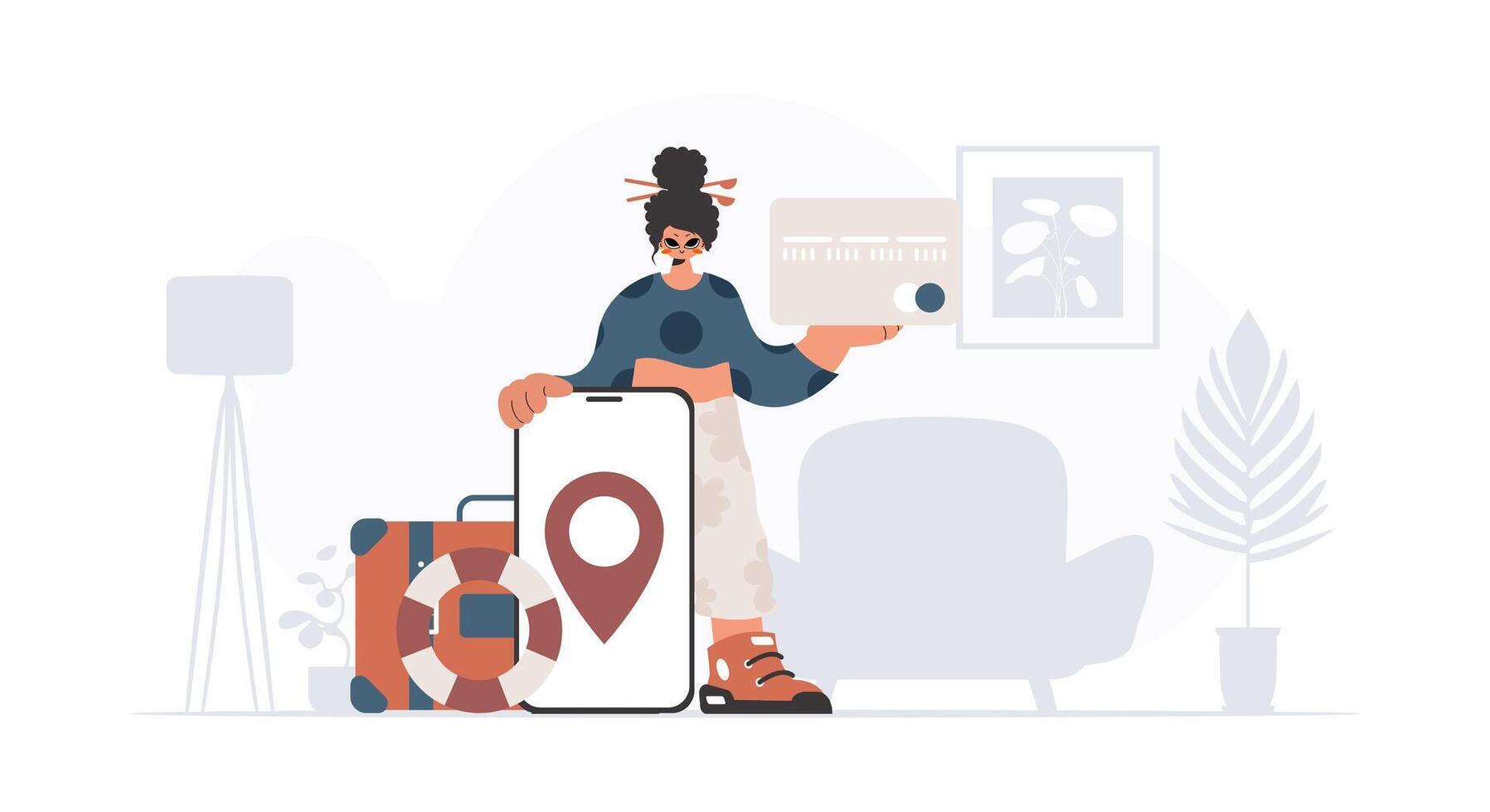 A woman holding a map and a suitcase vector