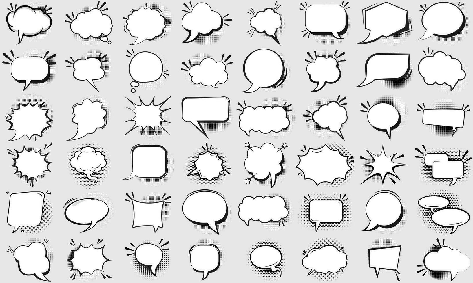 Collection of empty comic speech bubbles with halftone shadows. Hand drawn retro cartoon stickers. Pop art style. Vector illustration.Speech bubble set vector. Speech Balloon.