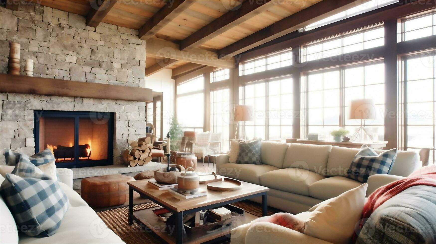 Generative AI, Cozy Modern Farmhouse Living Room photo