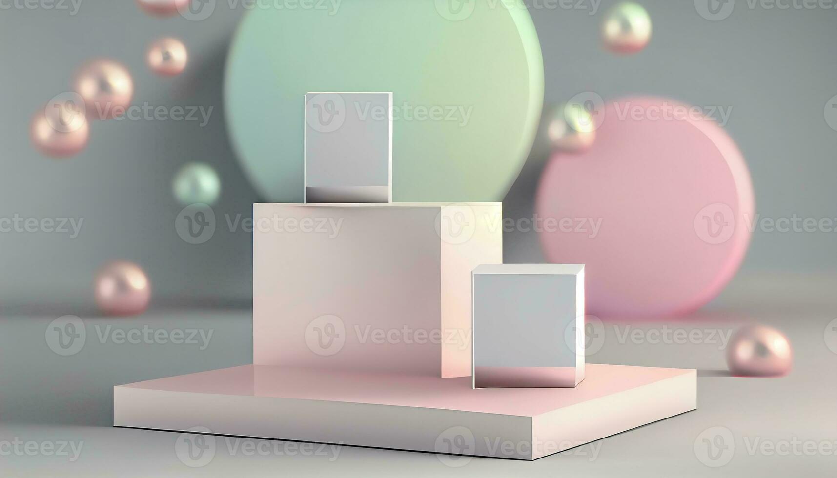 Generative AI, Product Display Stand on Soft Pastel Bokeh Background for Presenting and Showcasing Any Product with Style and Elegance photo