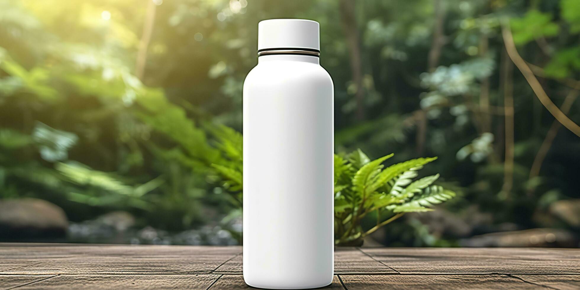 White Blank bottle Mockup with natural theme background. AI Generative photo