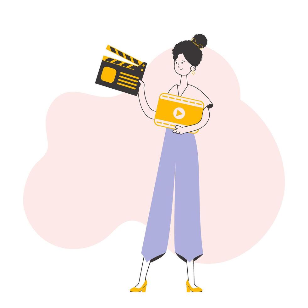 Girl blogger. The concept of social networking. Trendy style line art. Isolated. illustration. vector