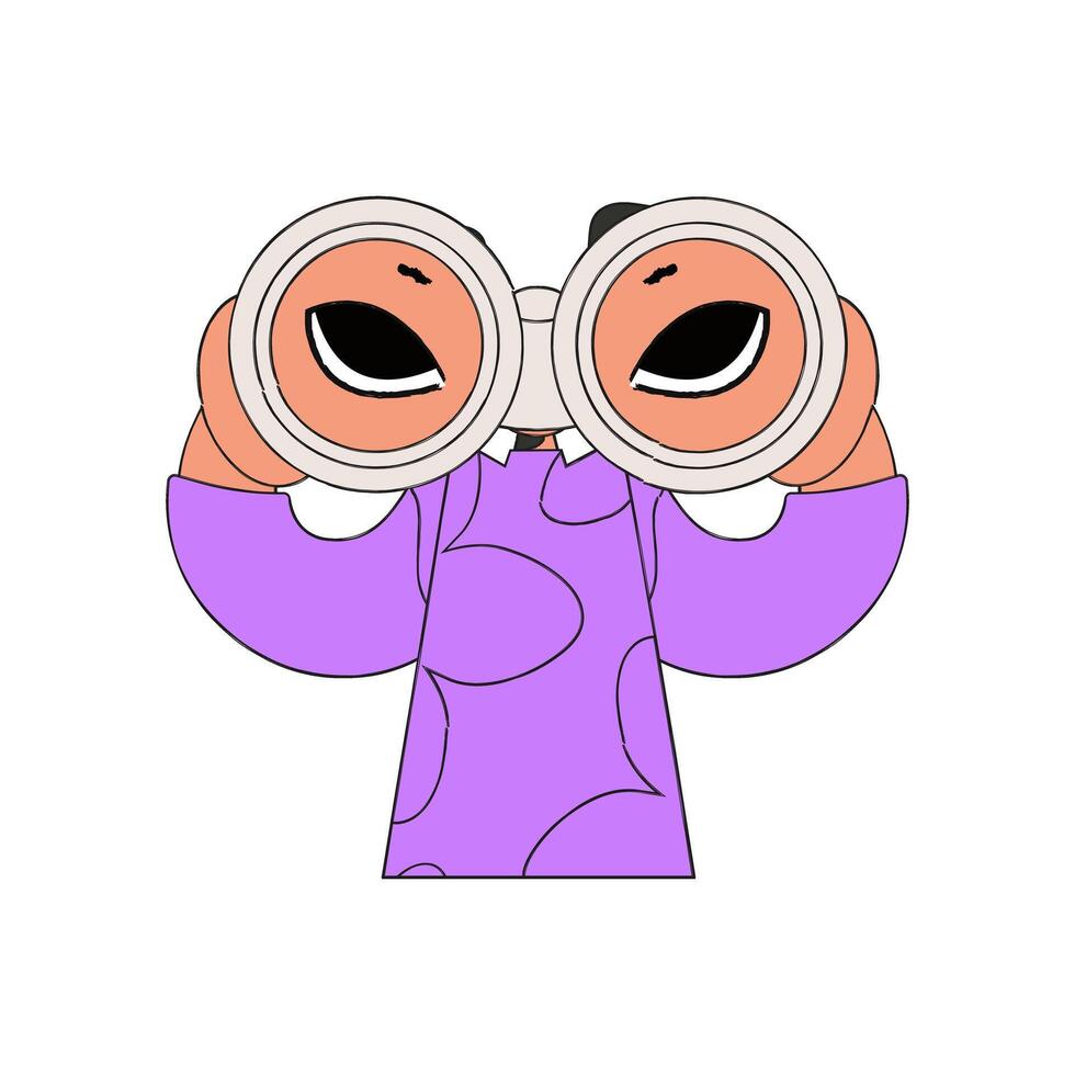 A young girl holds in her hands and looks through binoculars. Good for job postings and flyers. vector