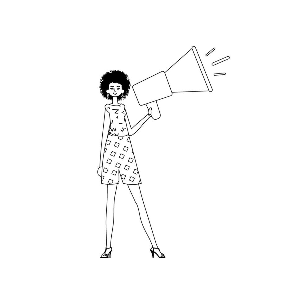 The daughter is holding a bullhorn . hour concept . sum dark and egg white analogue vogue. Trendy style, Vector Illustration