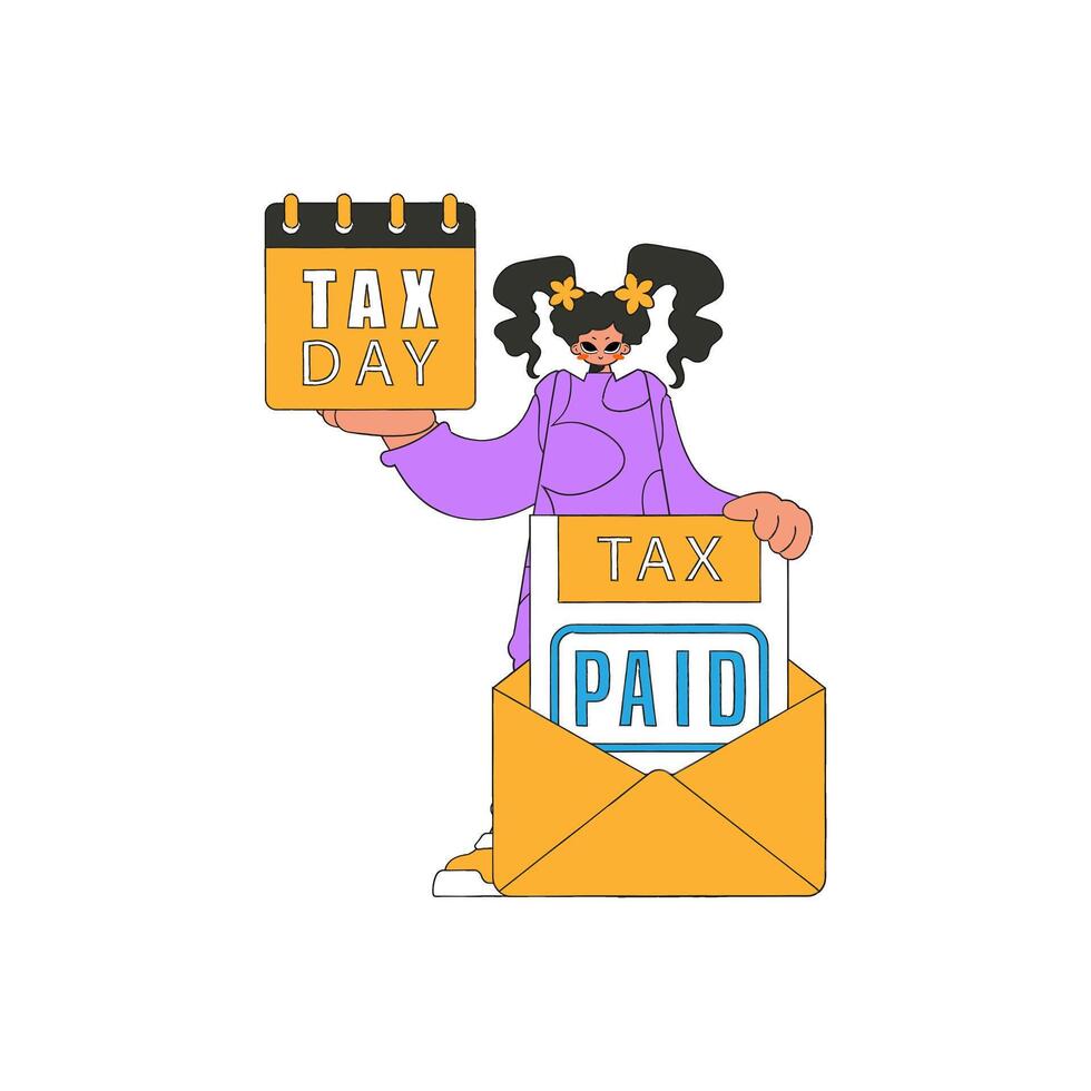 A fashionable girl holds a calendar in her hand. TAX day. The topic of paying taxes. vector