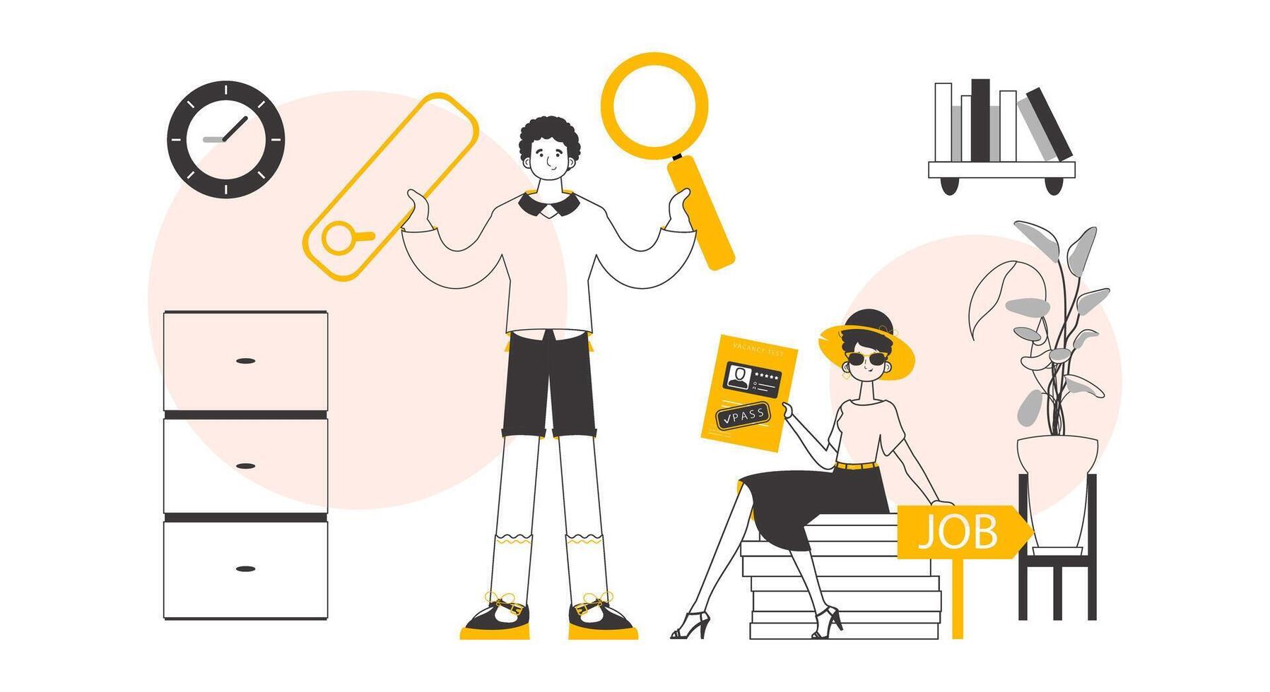 The concept of finding employees. Lineart minimalistic style. Vector illustration.