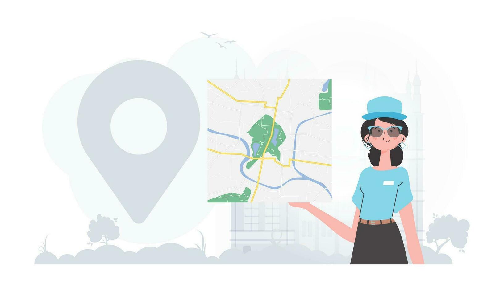 Delivery concept. The girl is holding a map. Cartoon style character is depicted to the waist. Vector. vector