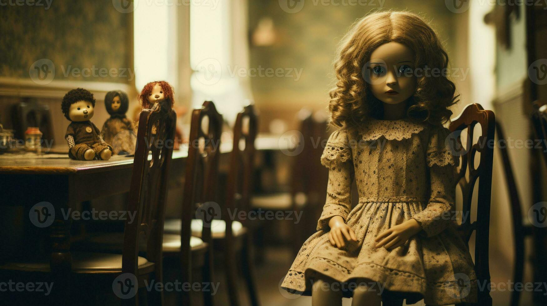 Generative AI, Ethereal Reflections The Haunting Vintage Doll photo