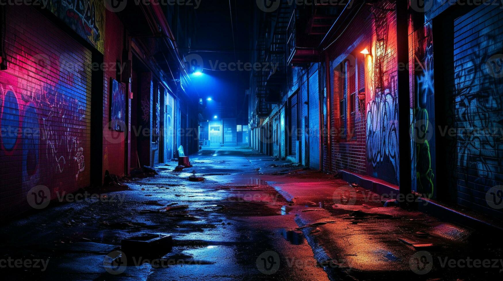 Eerie Neon-Lit Alleyway photo