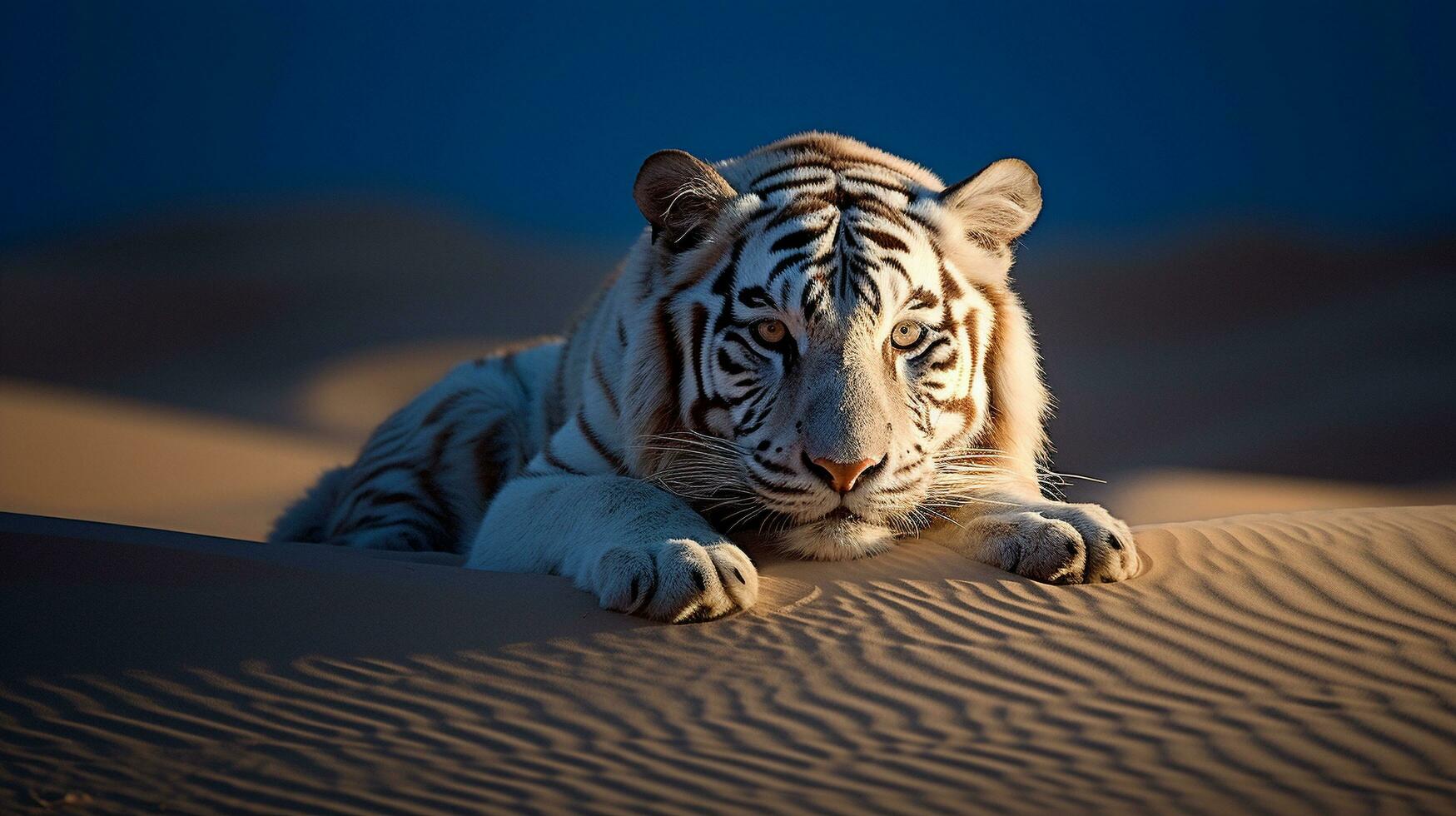 Moonlit Mirage Ethereal Tiger in Sandy Dunes photo