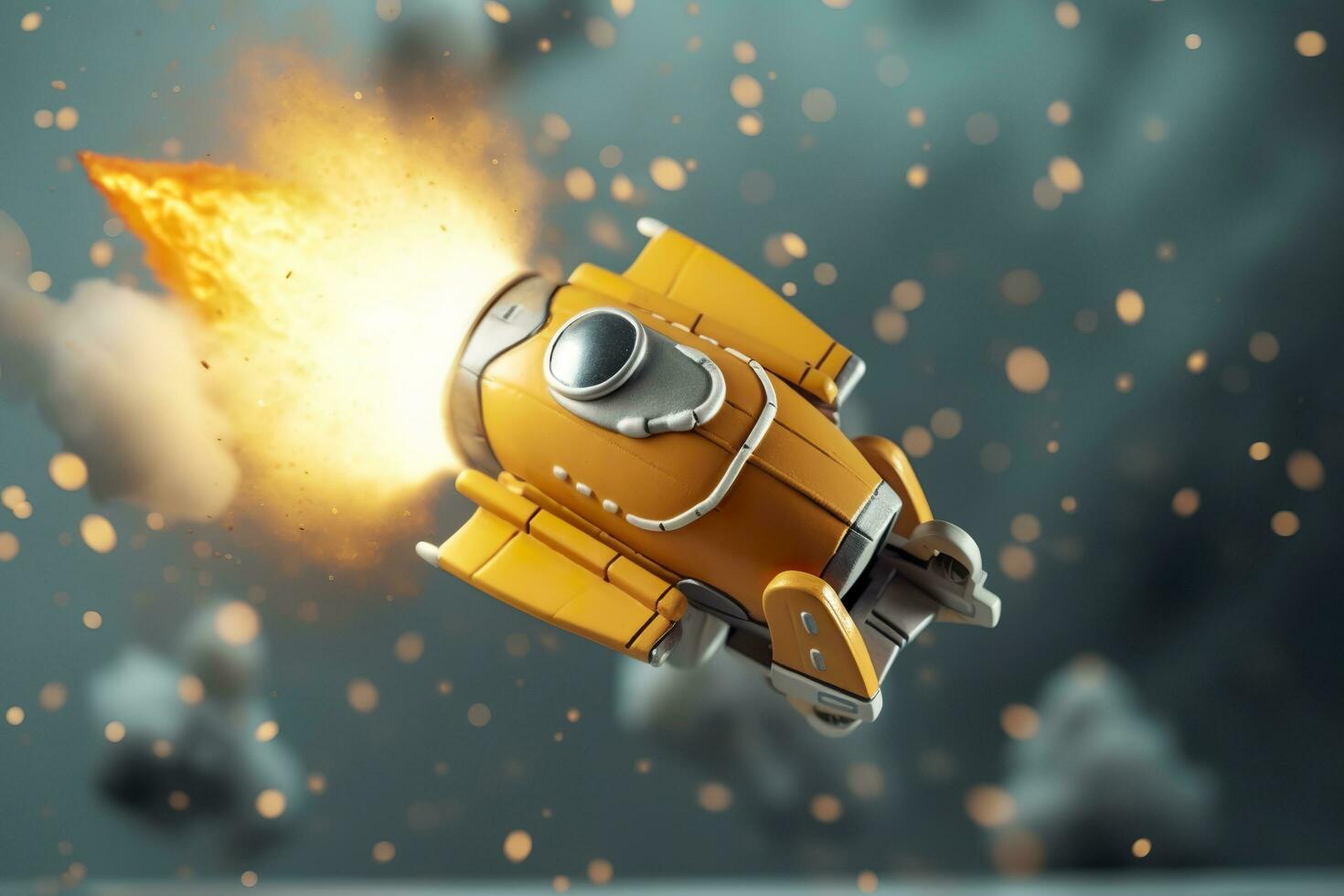 Toy rocket takes off business and finances success concept. AI Generative photo