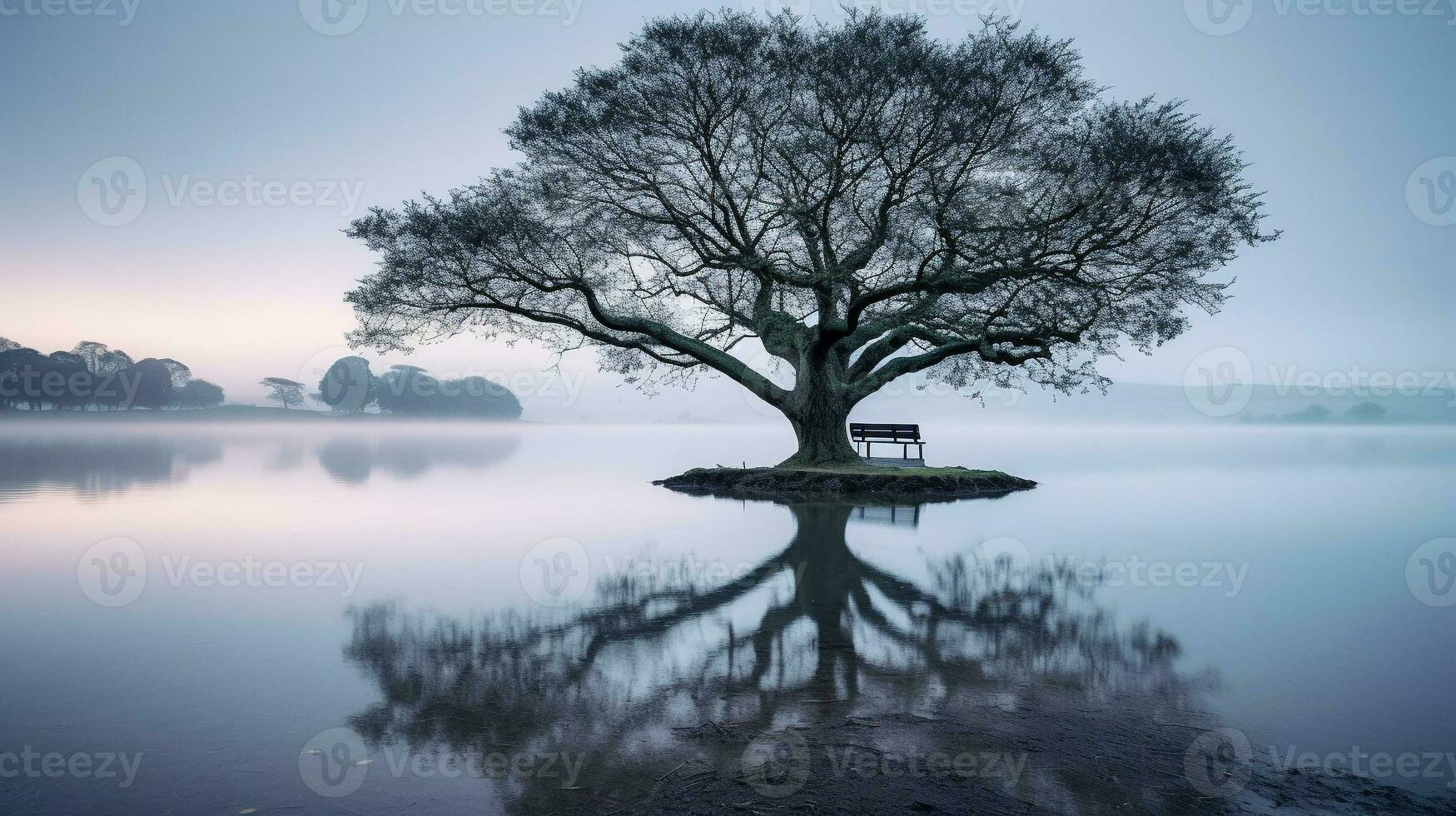 Generative AI, Lakeside Serenity Photograph tranquil lakeside scenes photo