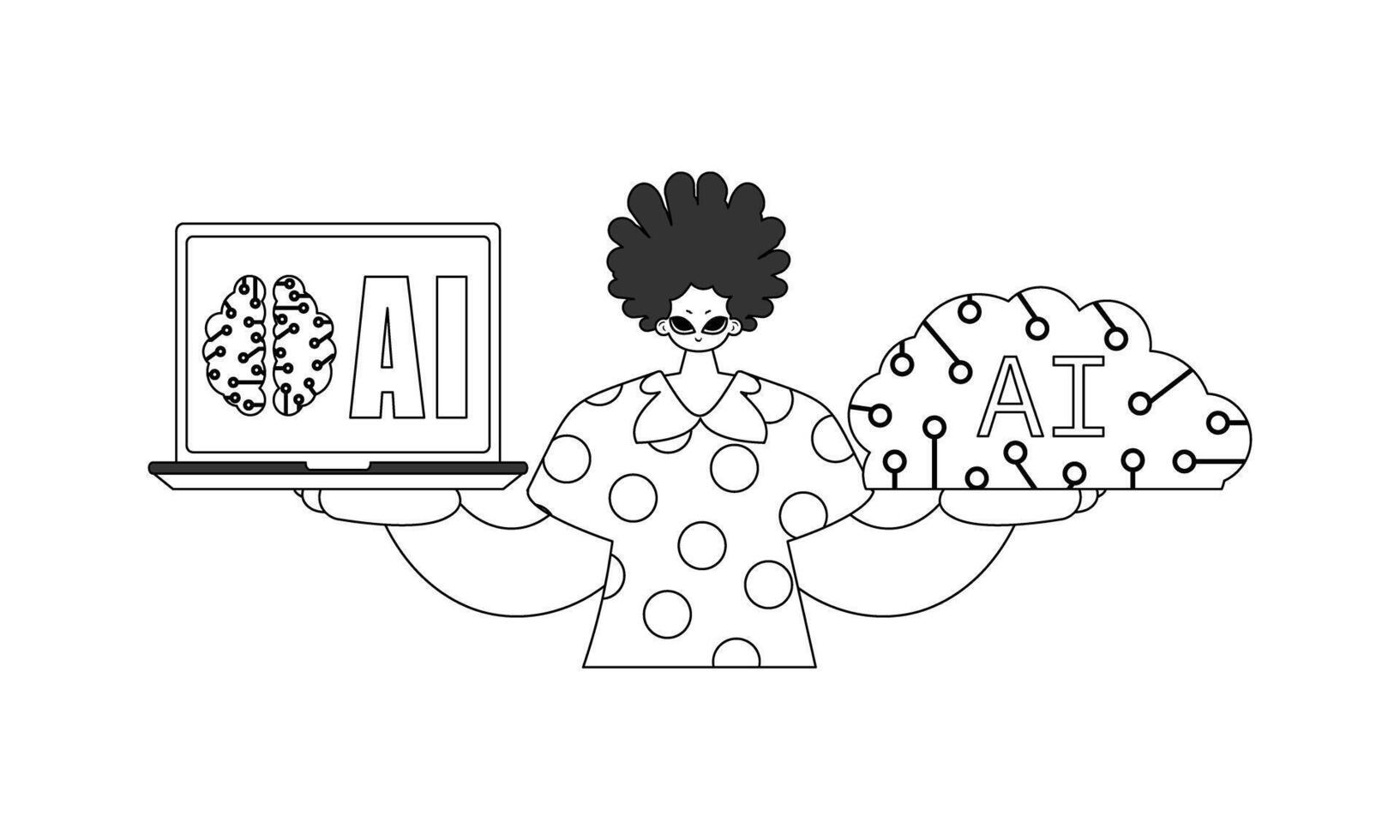 A woman holding a laptop and a cloud vector