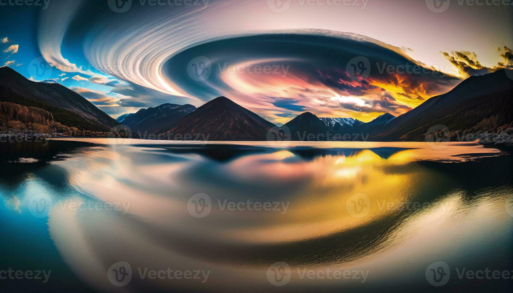 Generative AI, Clouds in Motion A Long Exposure Sunset over the Mountains photo