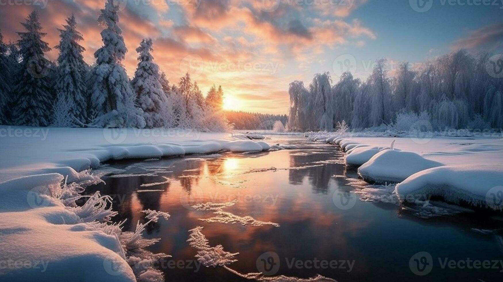 Generative AI, Winter Bliss A Serene Snow-Covered Landscape photo