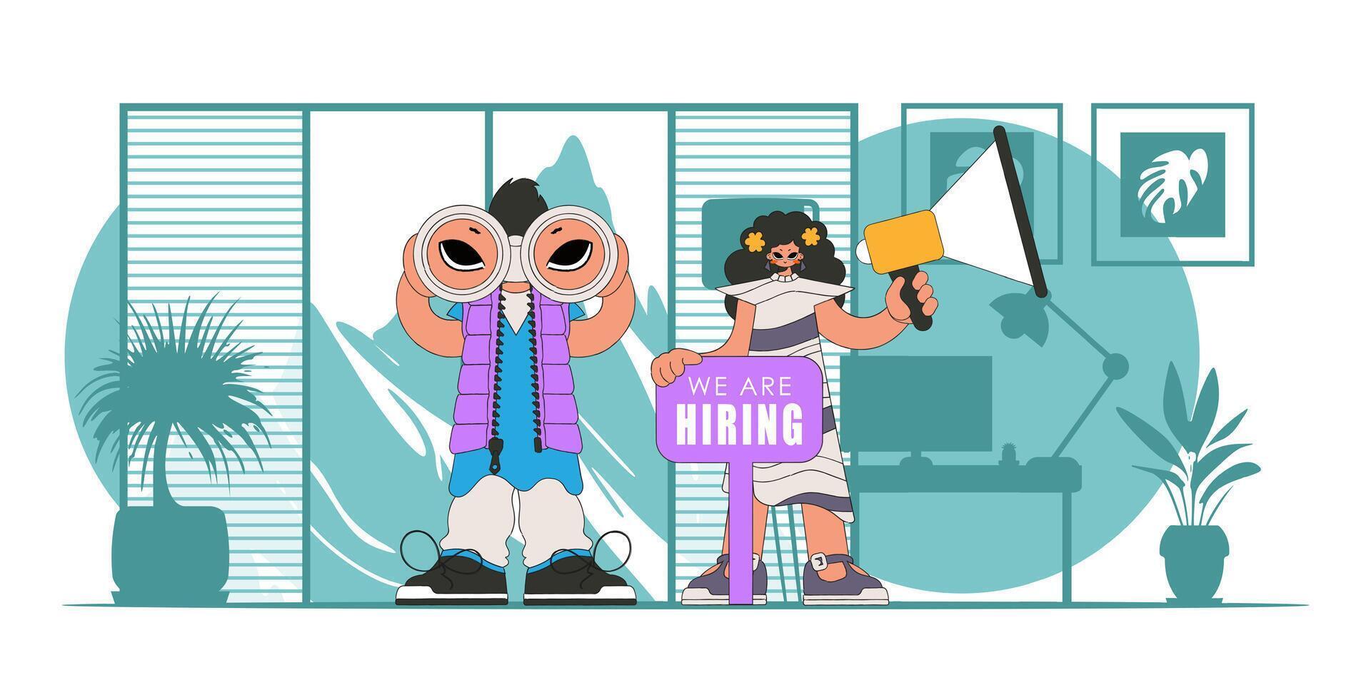 The girl and the guy are specialists. Human resource and personnel attraction. vector