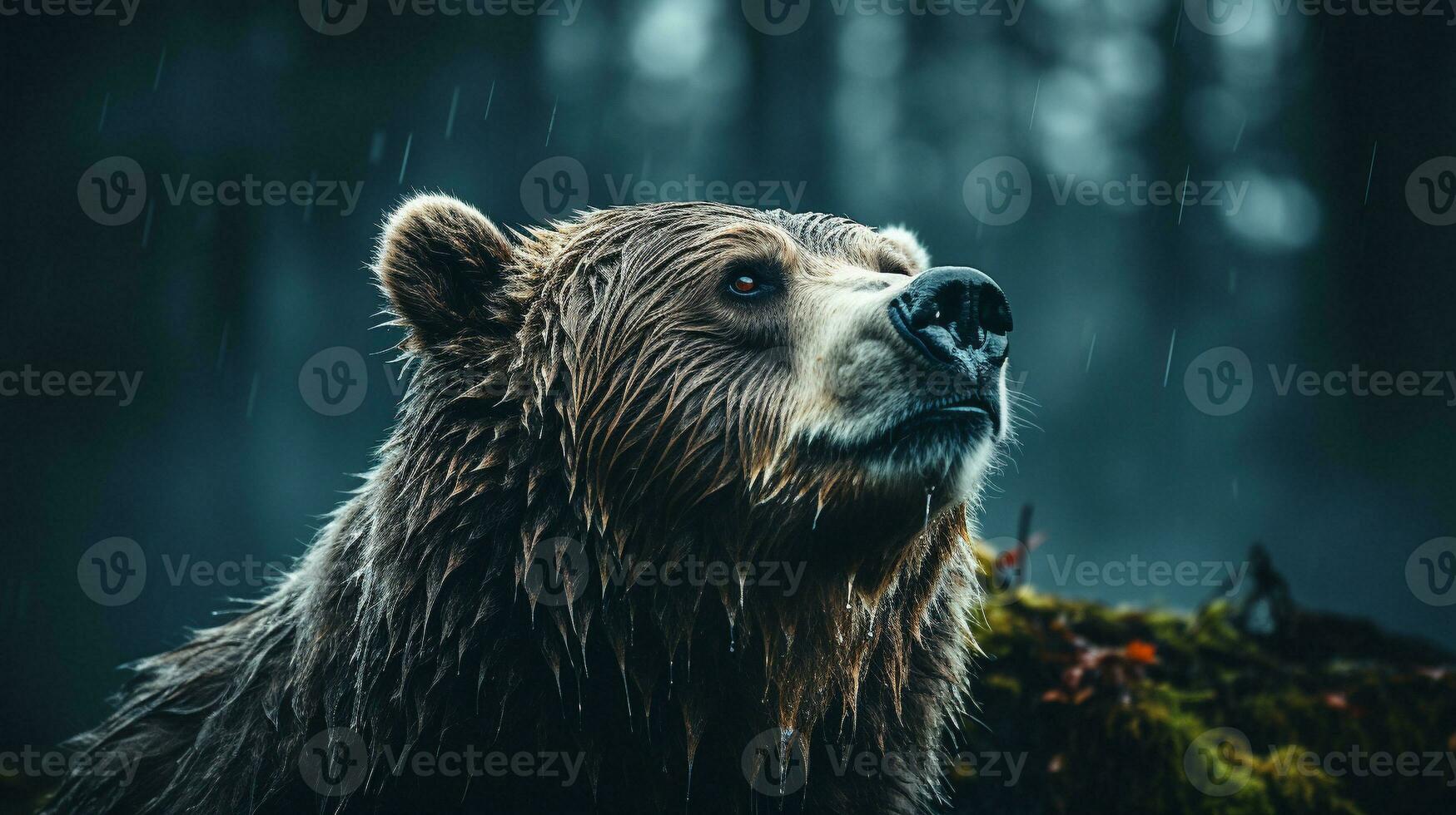 Majestic Grizzly Bear Roaming in the Enchanting Forest photo