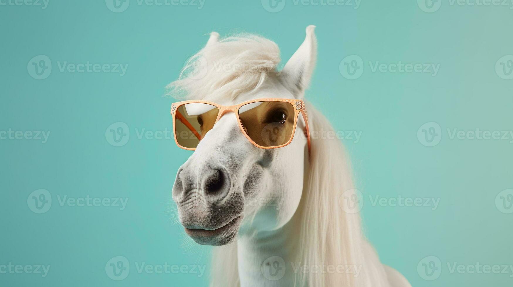 Generative AI, Cool Equine Vibes A Horse Sporting Stylish Sunglasses on a Pastel Background photo