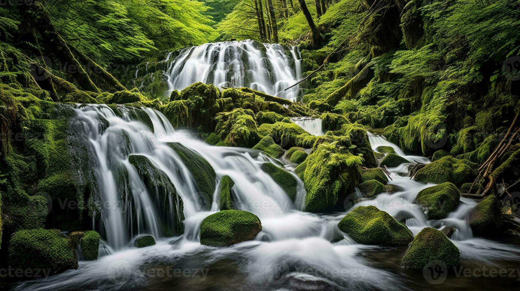 Generative AI, Cascading Symphony Capturing the Graceful Flow of Waterfalls photo