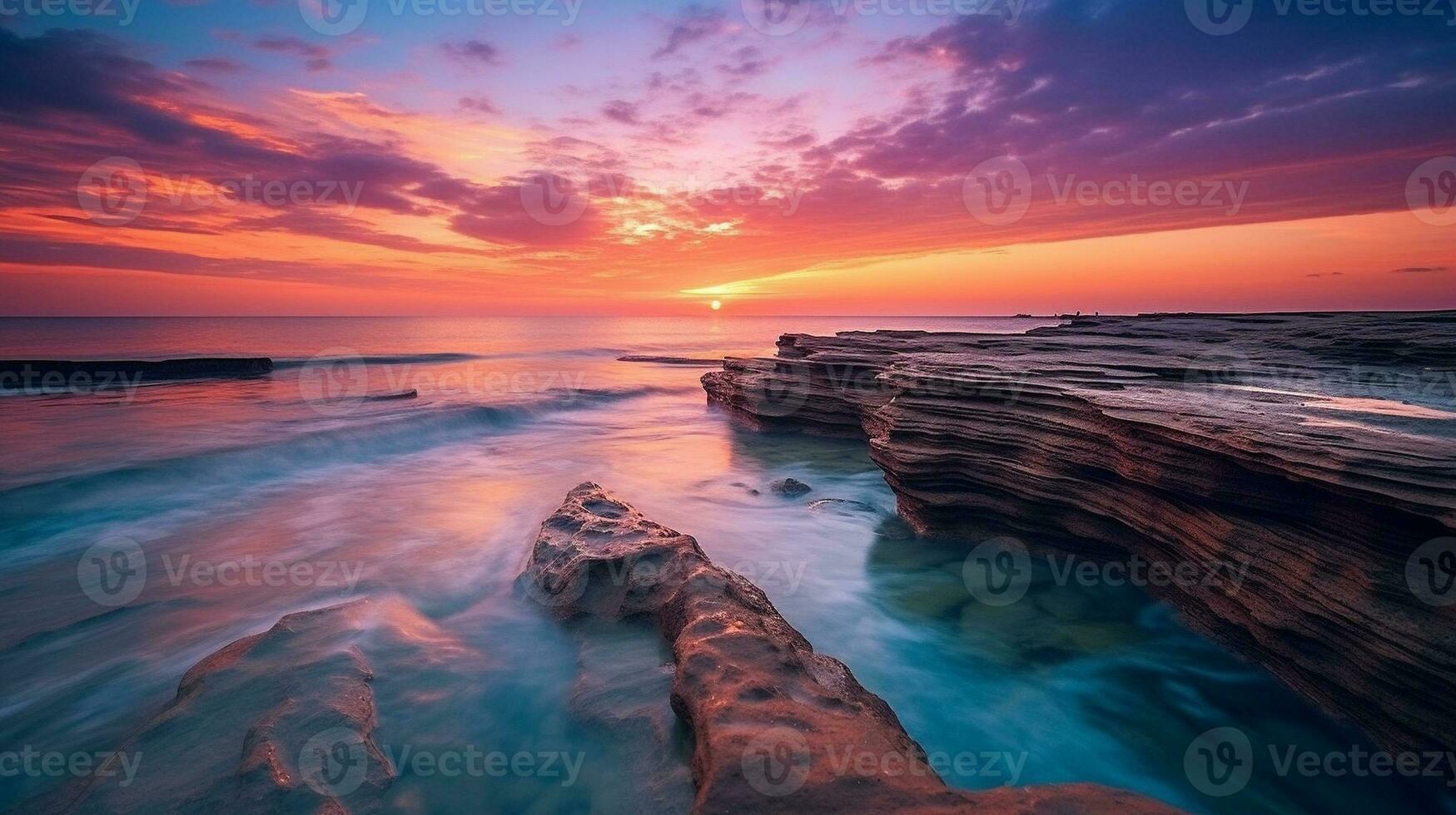 Generative AI, Coastal Sunsets the breathtaking colors and textures of sunsets photo