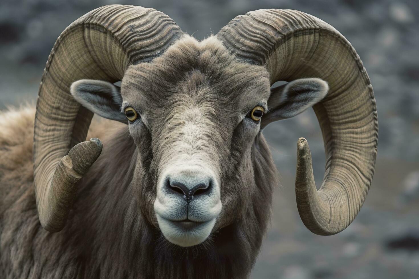 Close up of curious ram. Generative AI photo