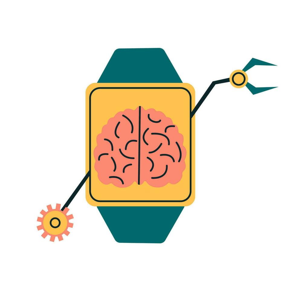 AI watch, smart watch showing brain scans vector