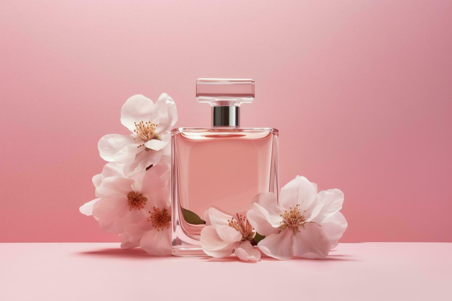 Summer Vanilla Perfume Background Photo with Copy Space. Bright Pink Vanilla Perfume Banner for Summer. AI Generative