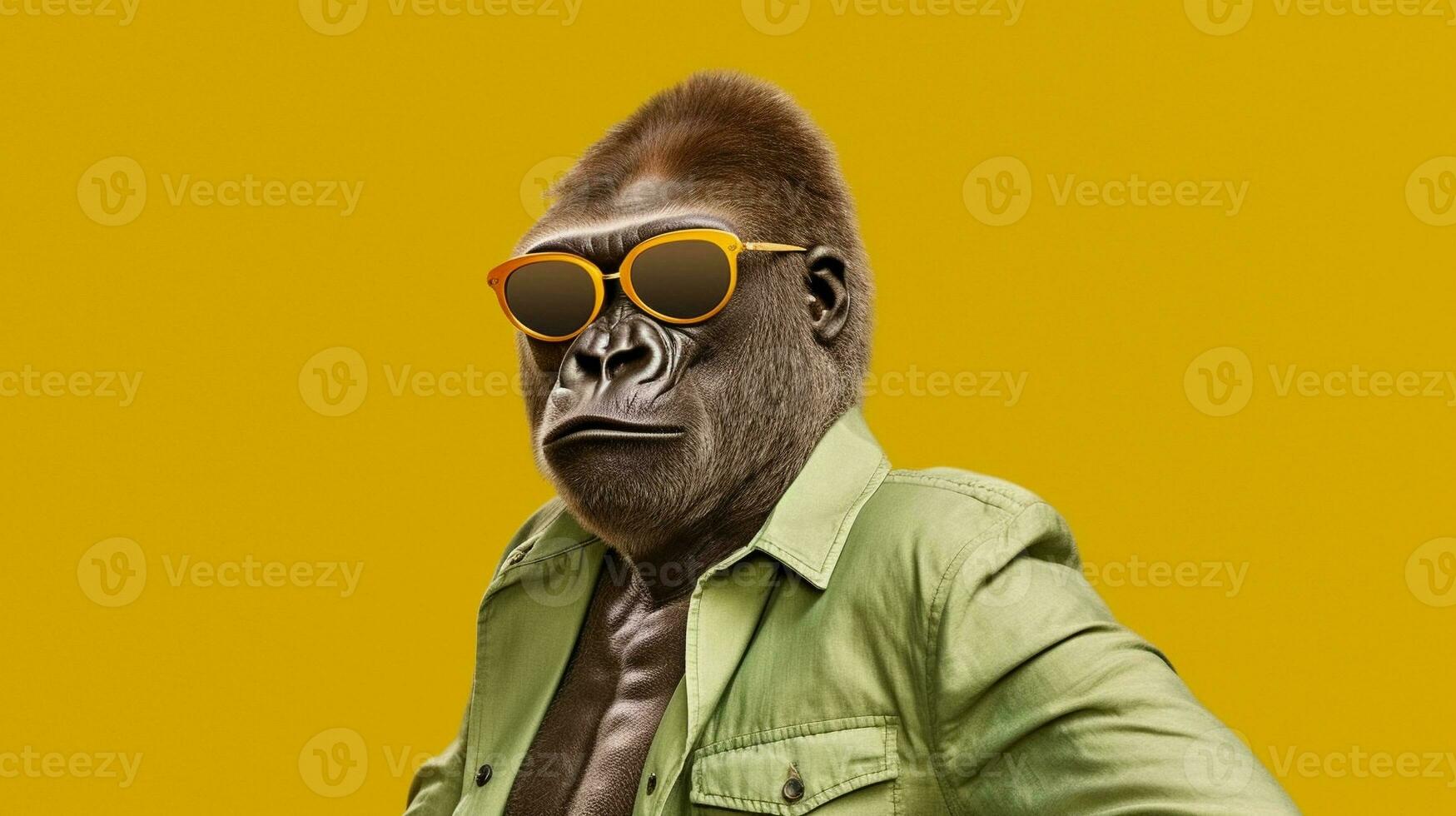 Generative AI, Cool Gorilla Stylish Sunglasses on a Pastel Paradise photo