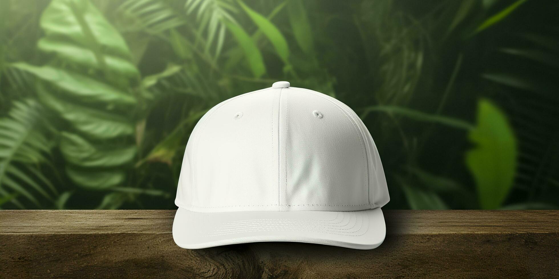 White Cap mockup on a natural background. Generative AI photo