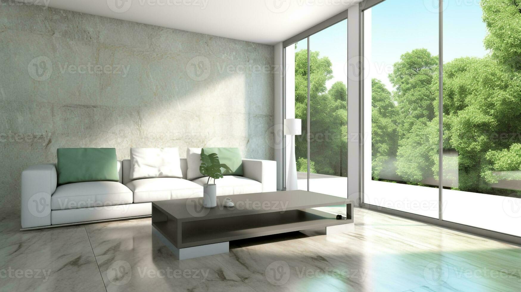 contemporáneo elegante moderno minimalista vivo habitación, generativo ai foto