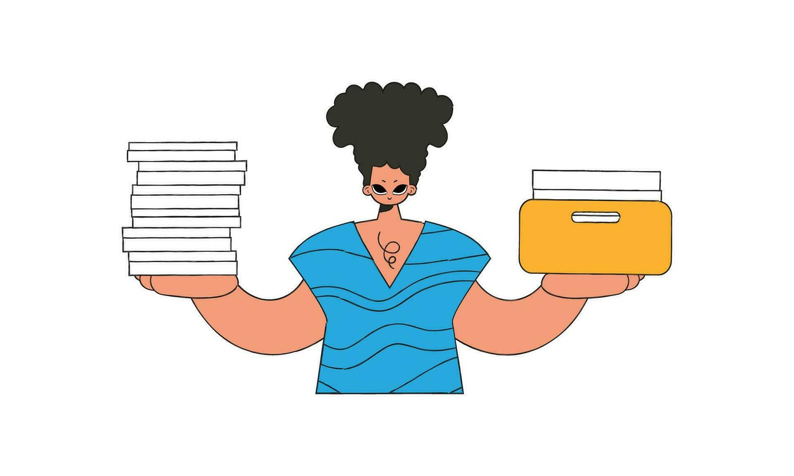 A cultured man holds stacks of documents in his hands. vector