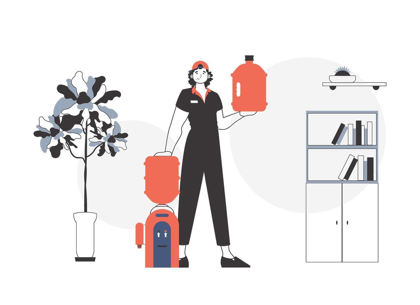 A man with a large bottle of water in his hands. Water delivery concept. Linear modern style. vector
