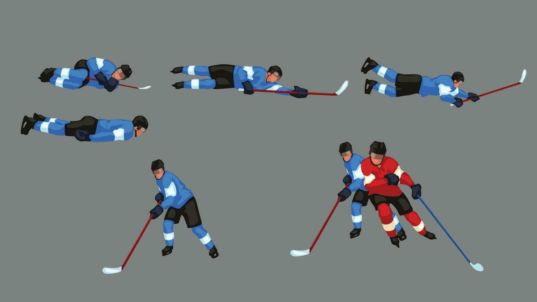 colored hockey player set 6 vector