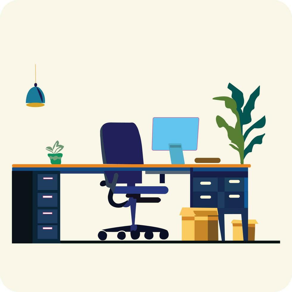 Computer Office Desk vector illustration