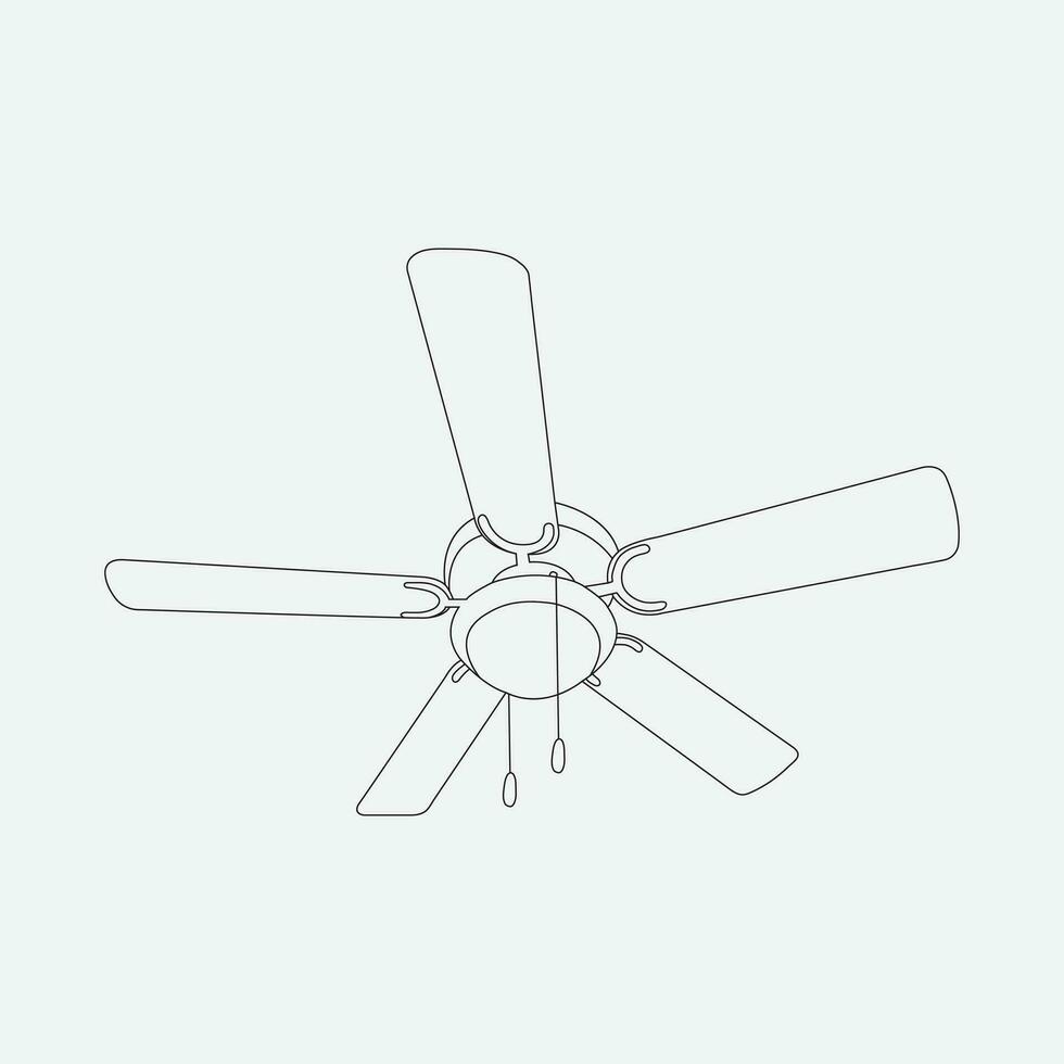 Electric ceiling fan with 5 blades abstract art concept, isolated on a background and fixed to a roof. vector