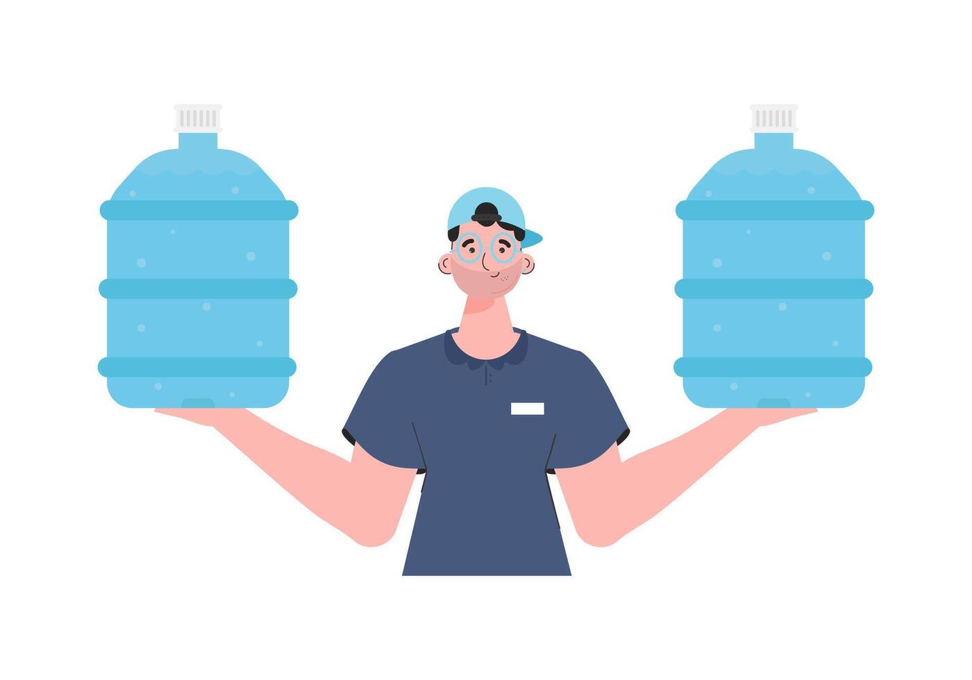 A man is holding a bottle of water. Delivery concept. The stylish character is depicted to the waist. Isolated. Vector. vector