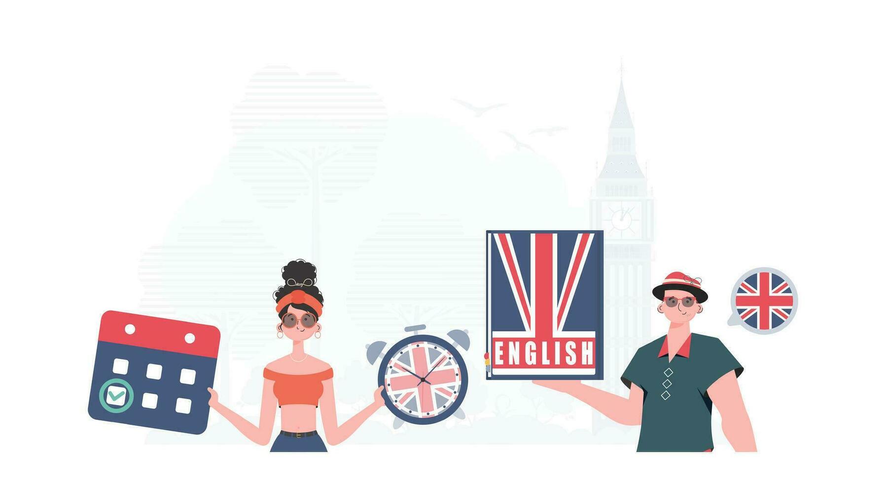 The concept of learning English. English language team. Trendy cartoon style. Illustration in vector. vector
