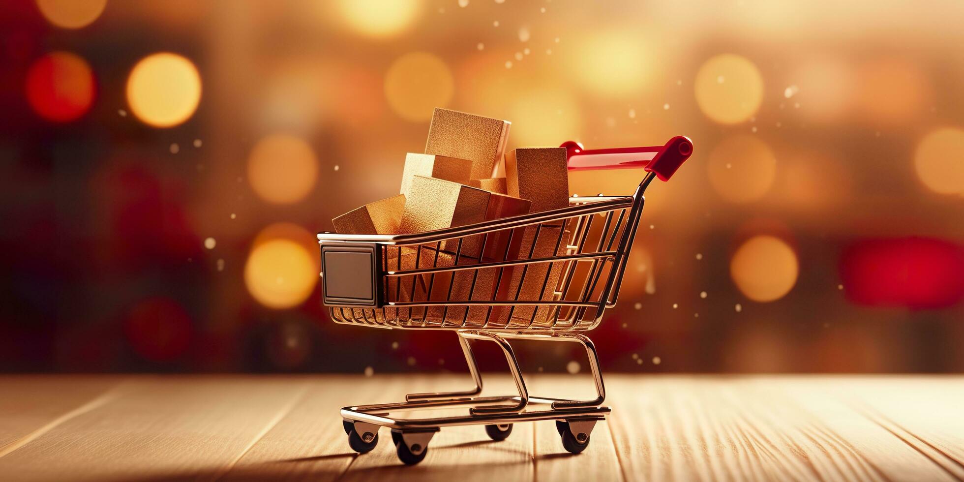 E-Commerce Shopping Cart with Multiple Products. A Sunlit Abstract Background. E-commerce concept. AI Generative photo