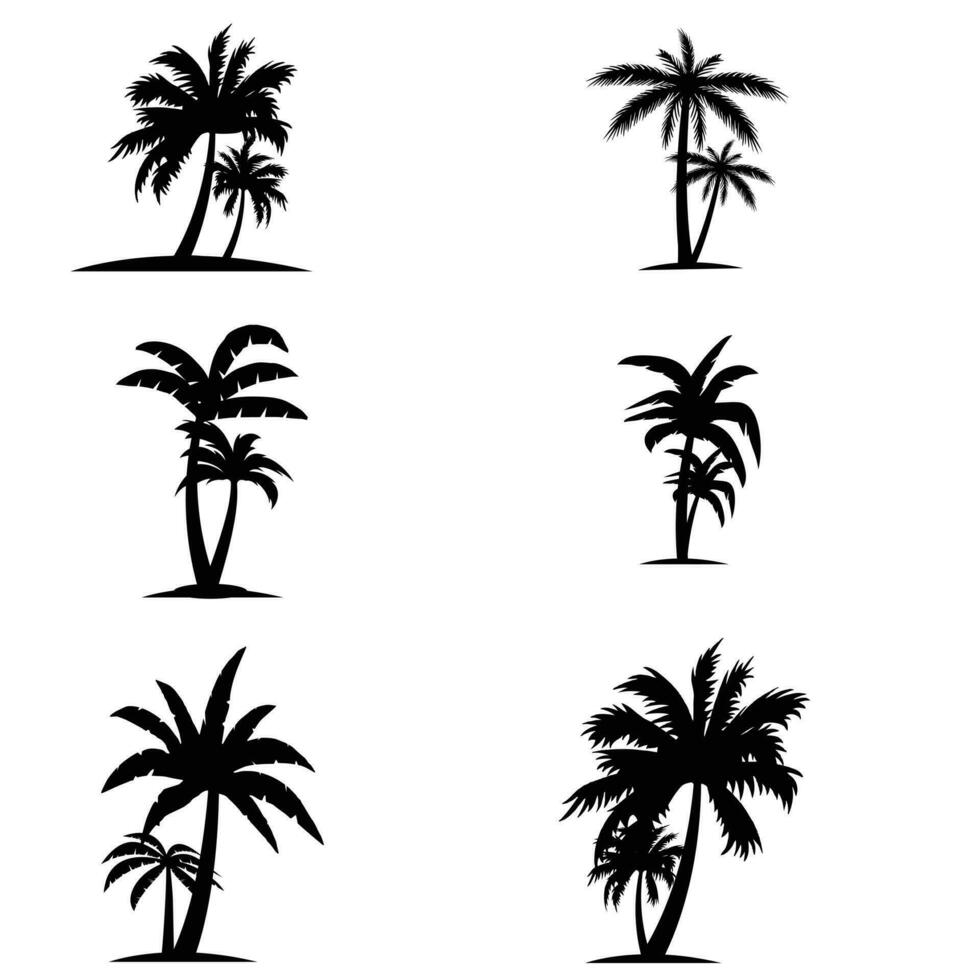 Black Palm Trees Set Isolated On White Background. Palm Silhouettes. Design Of Palm Trees For Posters, Banners, And Promotional Items. Vector Illustration. Palm Icon On White Background