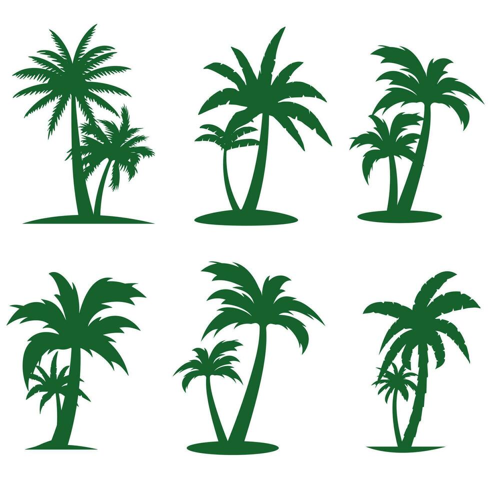 Palm trees isolated on a white background Beautiful Vector palm tree set vector illustration