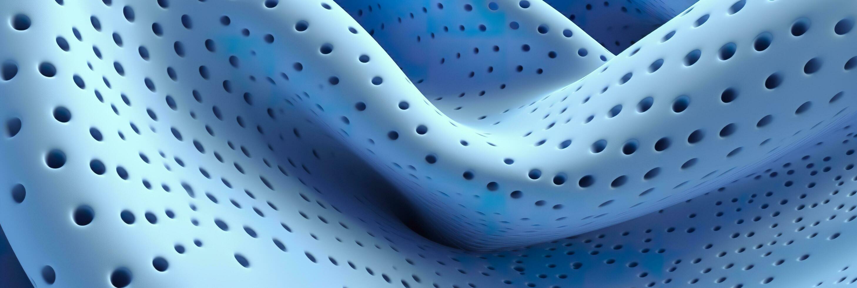 Breathable fabric dry light blue soft mesh holes floating light blue background. Generative AI photo