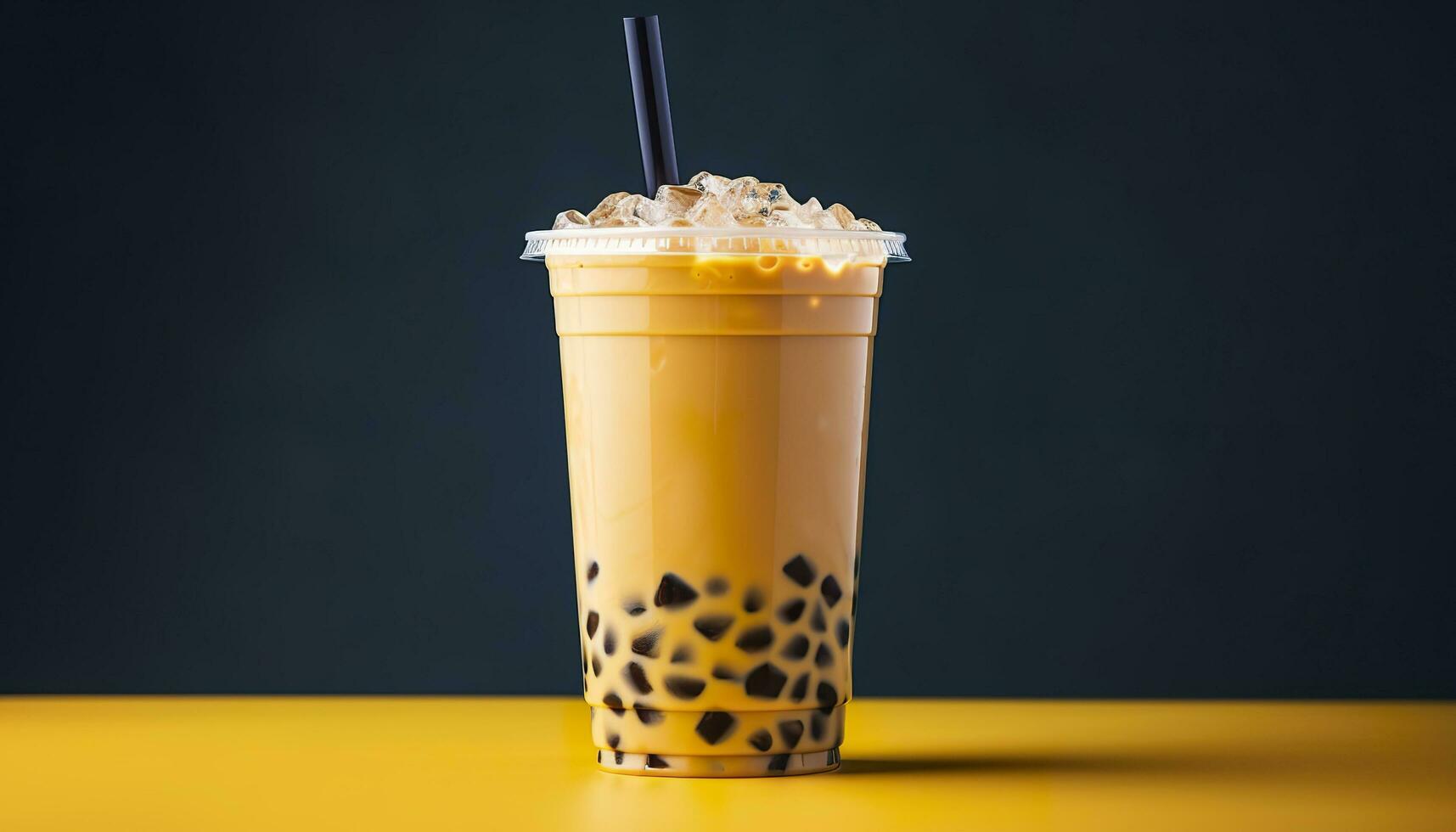 A bubble tea in a plastic cup. Generative AI photo