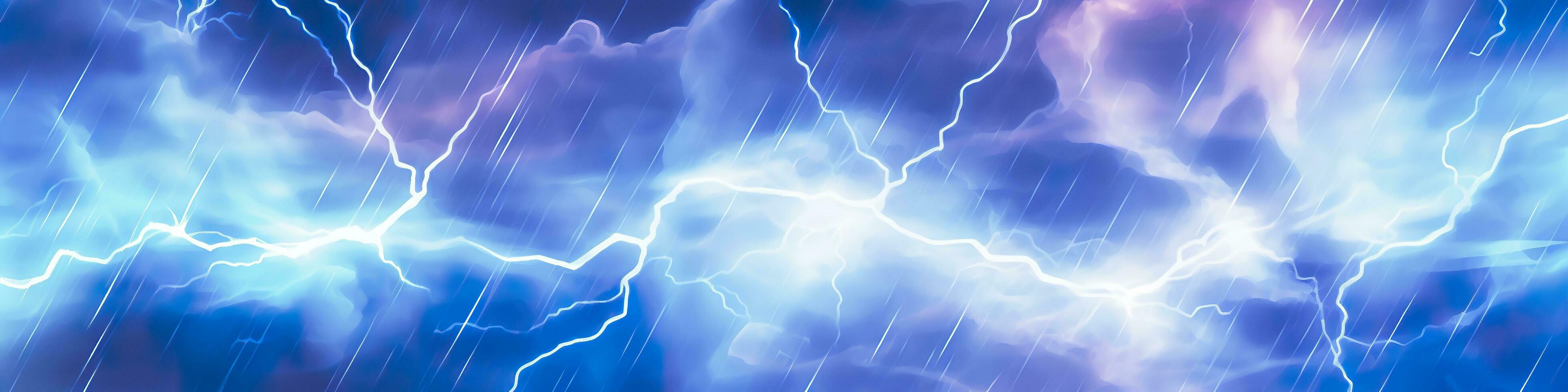 Anime horizontal blue lightning background. Anime cartoon light colors. Generative AI photo